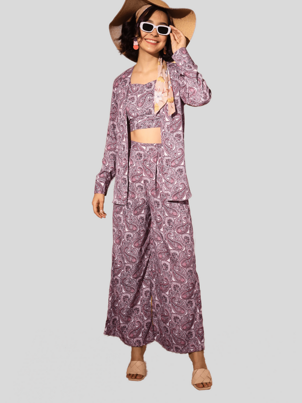 Printed Crepe Fabric Pink Designer Readymade Co-Ord Sets