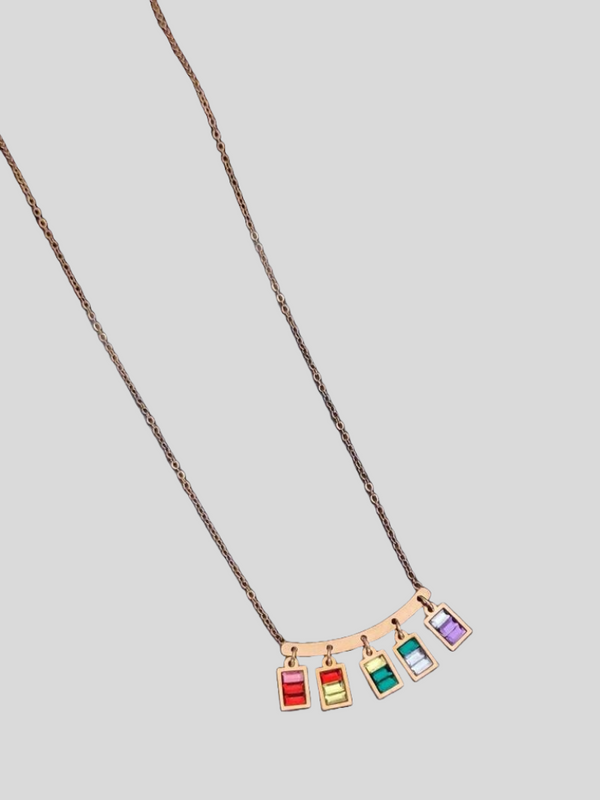 Elegant Plated Rose Gold Designer Chain with Multicolor Stone