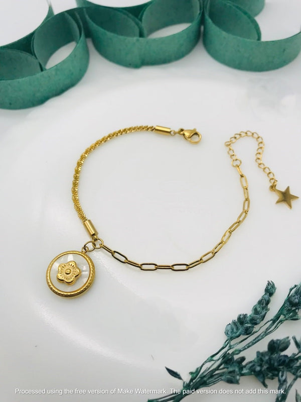 Elegant Golden Chain With Star Design and White Pearl Bracelet