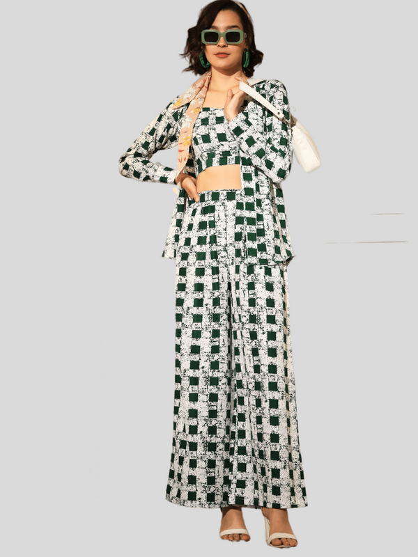 Printed Green Crepe Fabric Designer Readymade Co-Ord Sets