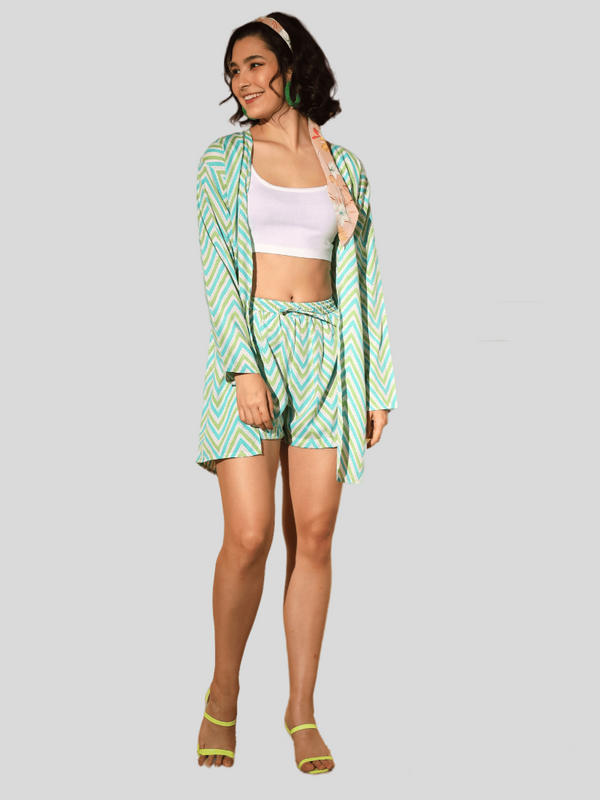 Sea Green Color Printed Co-Ord Sets Beach Dress