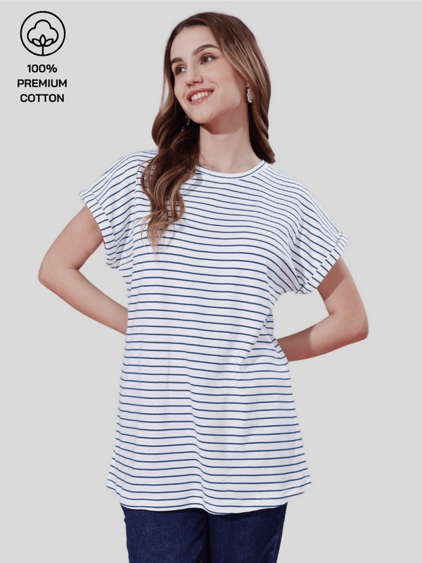 White With Bluish Stripes Top