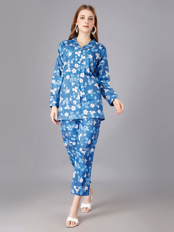 Bluish Floral Print Co-Ord Sets