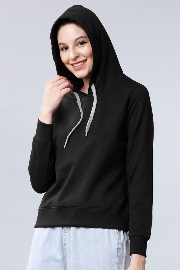 Black Solid Full Sleeve Hoodie Sweatshirt