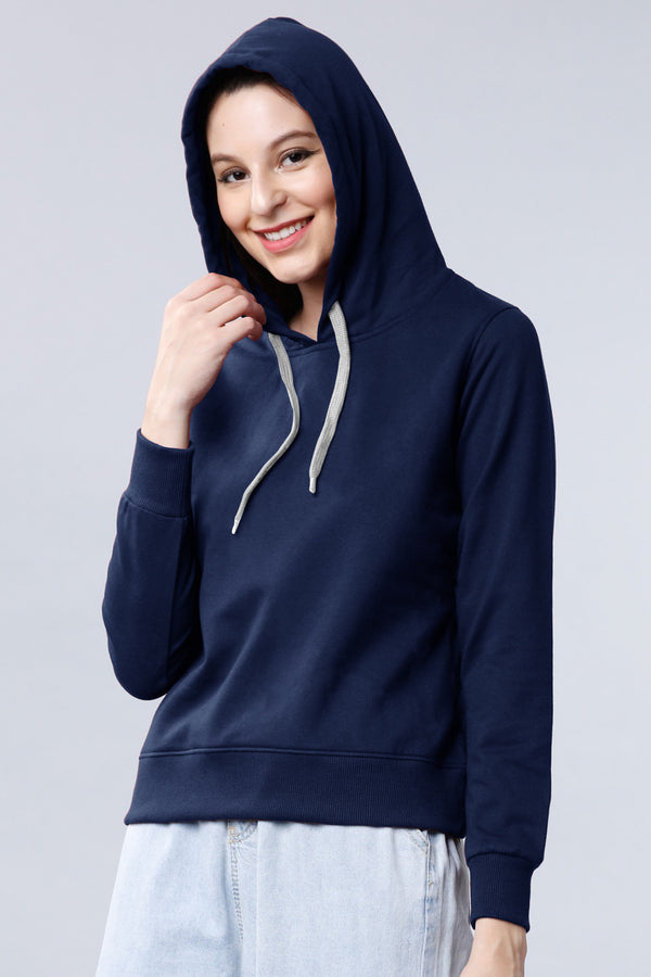 Blue Solid Full Sleeve Hoodie Sweatshirt