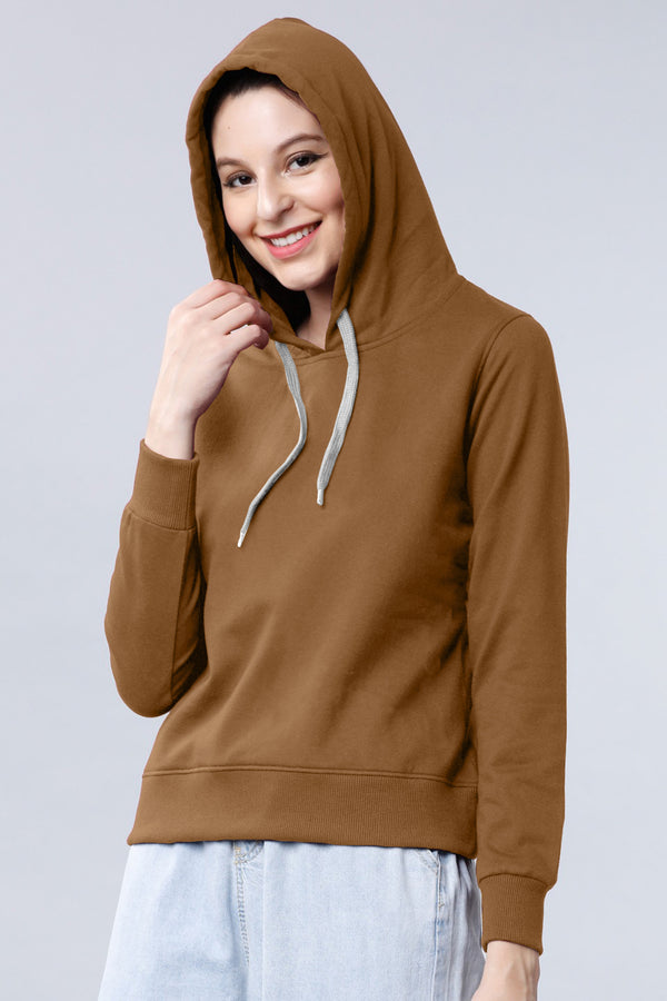 Brown Solid Full Sleeve Hoodie Sweatshirt