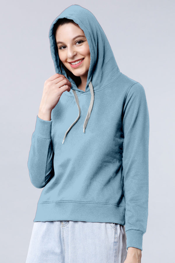 Cyan Solid Full Sleeve Hoodie Sweatshirt