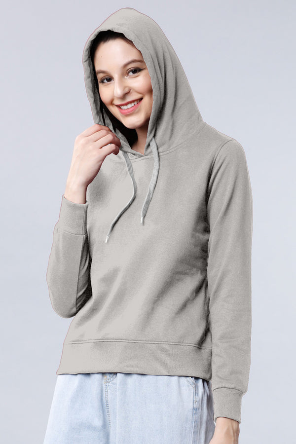 Grey Solid Full Sleeve Hoodie Sweatshirt