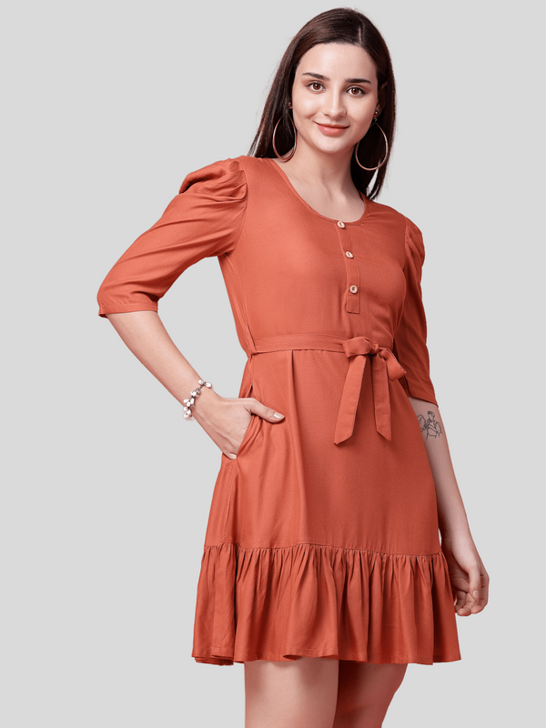 Drop Waist Orange Dress