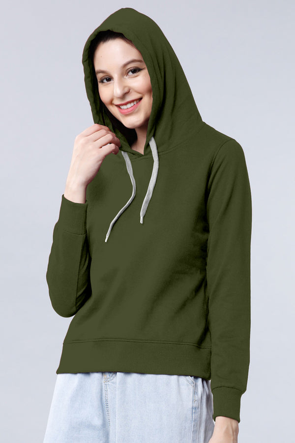 Green Solid Full Sleeve Hoodie Sweatshirt