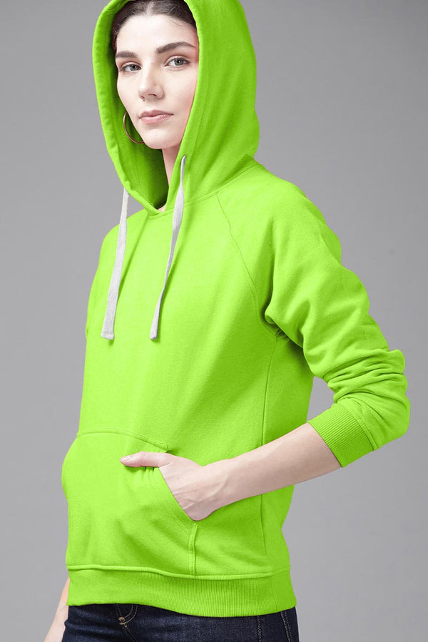 Women Light Green Solid Full Sleeve Hoodie