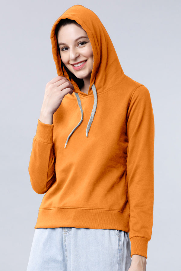 Orange Solid Full Sleeve Hoodie Sweatshirt