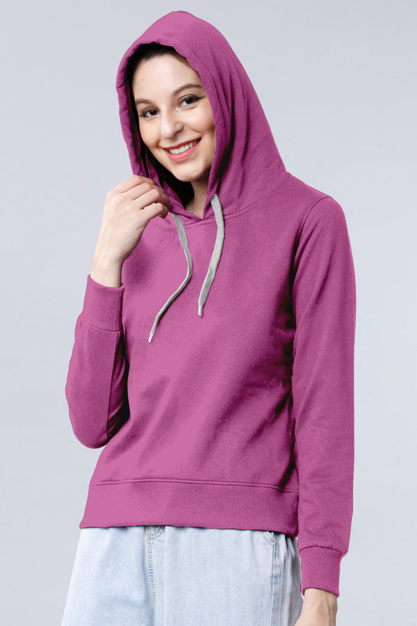 Dark Pink Solid Full Sleeve Hoodie Sweatshirt