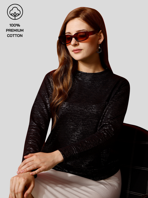Luxurious: Dark Black Jari Printed Sweatshirt