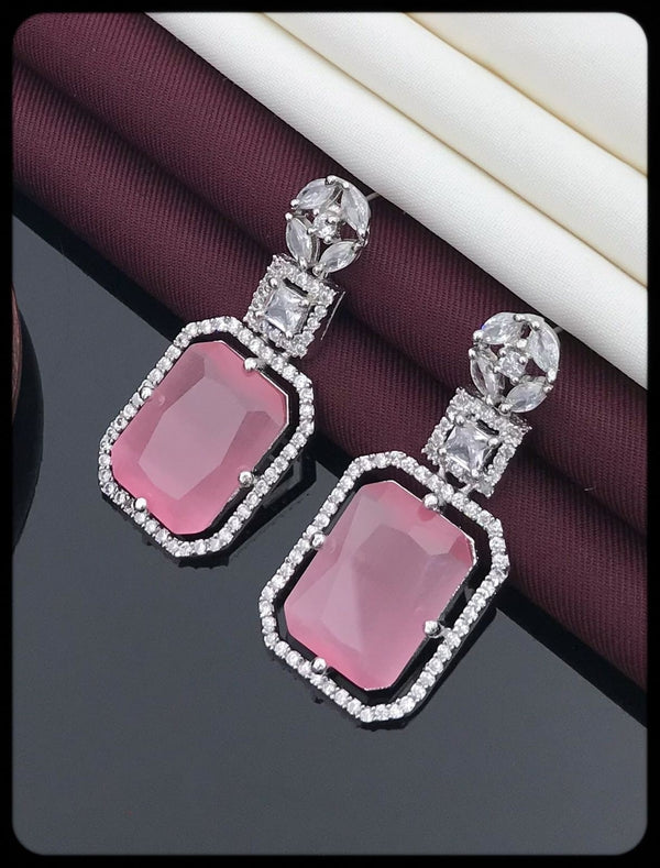 Elegant Diamond Butti with Beautiful Pink Crystal Earrings