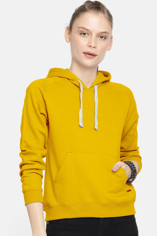 Yellow Solid Full Sleeve Hoodie