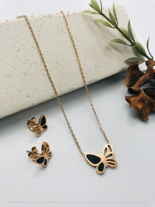 Cool Rose Gold Chain with Butterfly Design with Butterfly Earring Combo