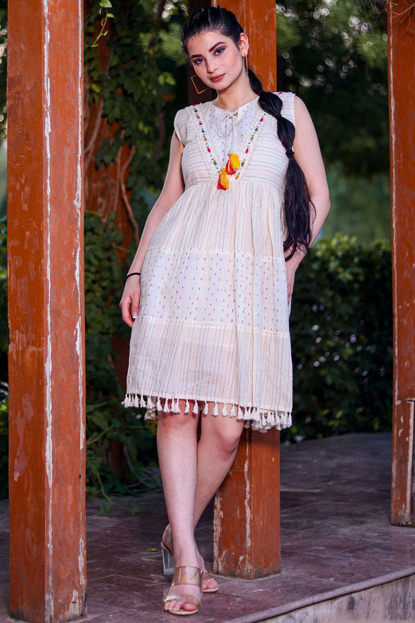 Cotton Thread Hand Work Awesome Kurti In Off White Color