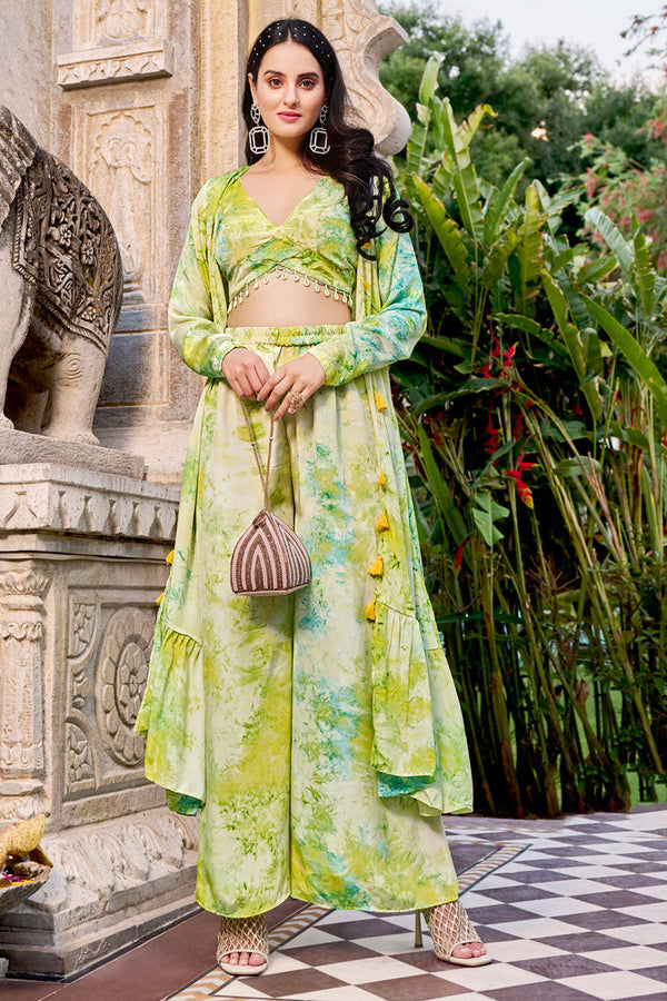 Intricate Art Silk Readymade Palazzo Suit With Koti