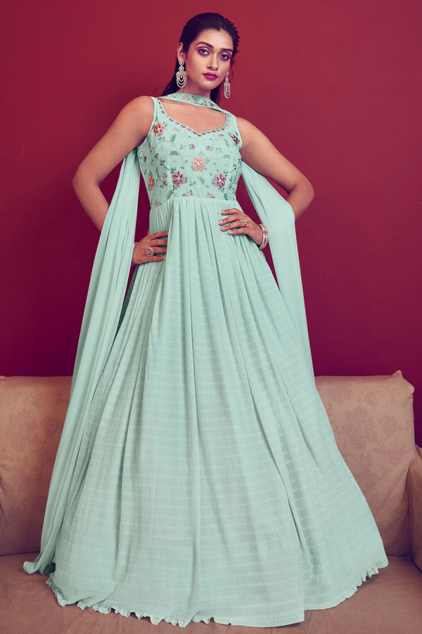 Georgette Fabric Sequins Work Readymade Gown With Dupatta