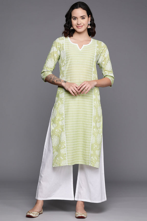 Green Cotton Floral Printed Readymade Top With Bottom Set