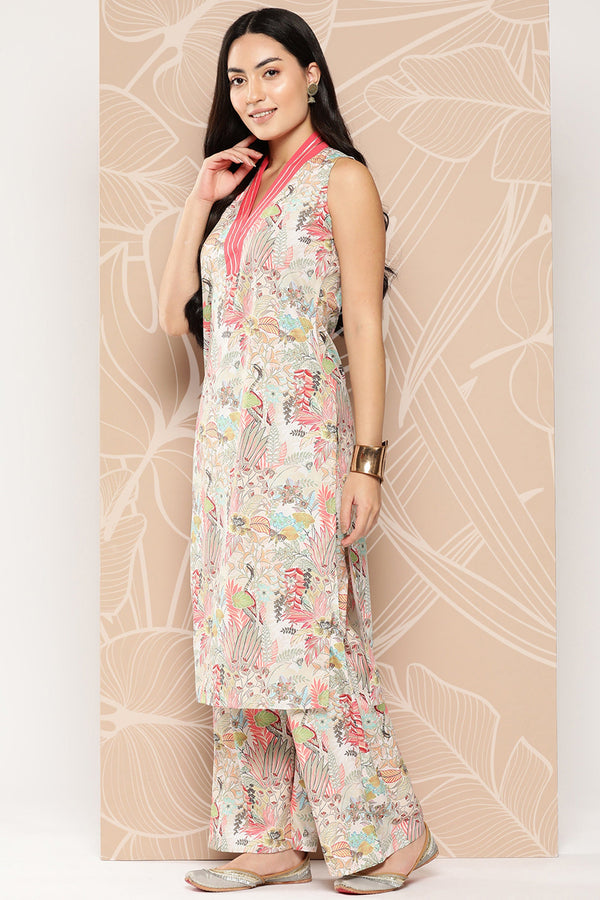 Multi Crepe Floral Printed Readymade Top With Bottom Set