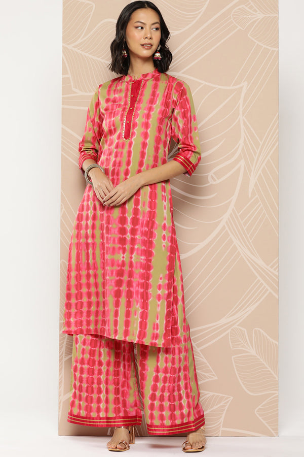 Pink Crepe Bandhani Printed Readymade Top With Bottom Set