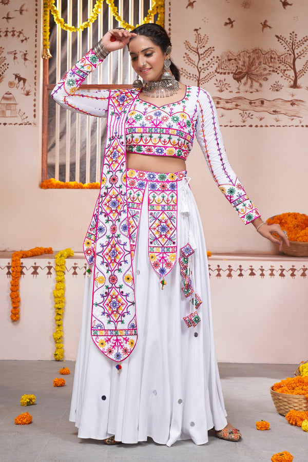 Navratri Special Readymade Ghagra Choli In White Color