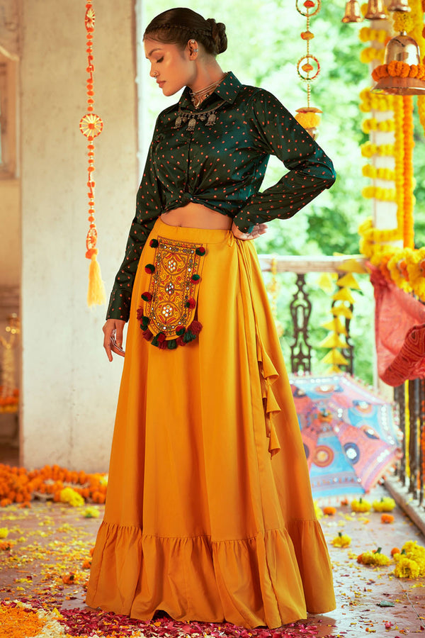 Navratri Special Readymade Top Skirt Set In Yellow Color