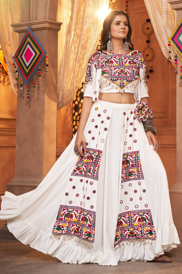 Navratri Special Embroidered White Color Fancy Chaniya Choli