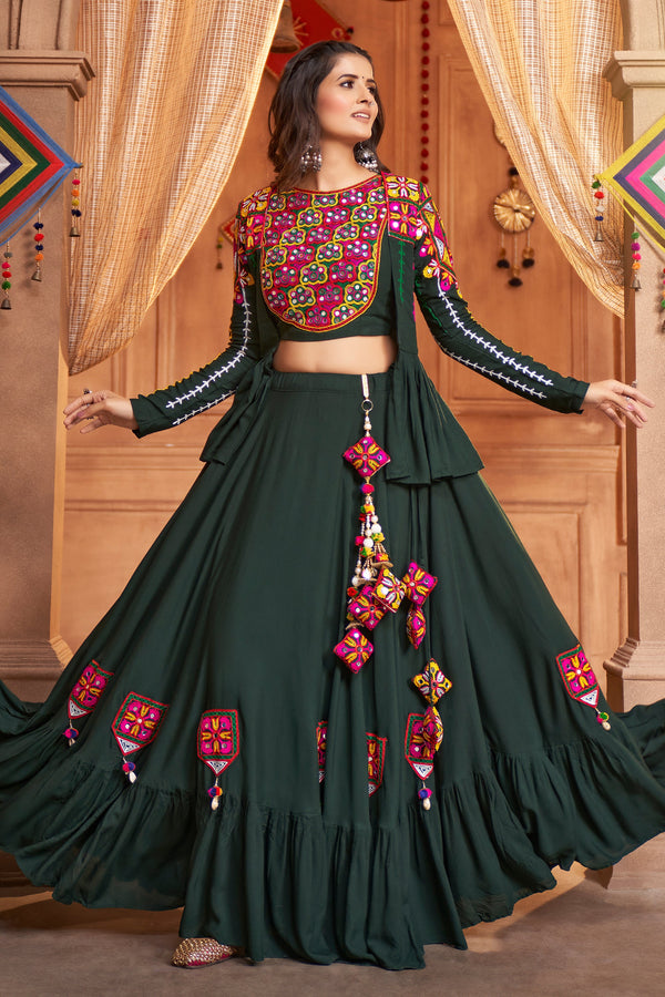 Dark Green Color Navratri Special Ghagra Choli